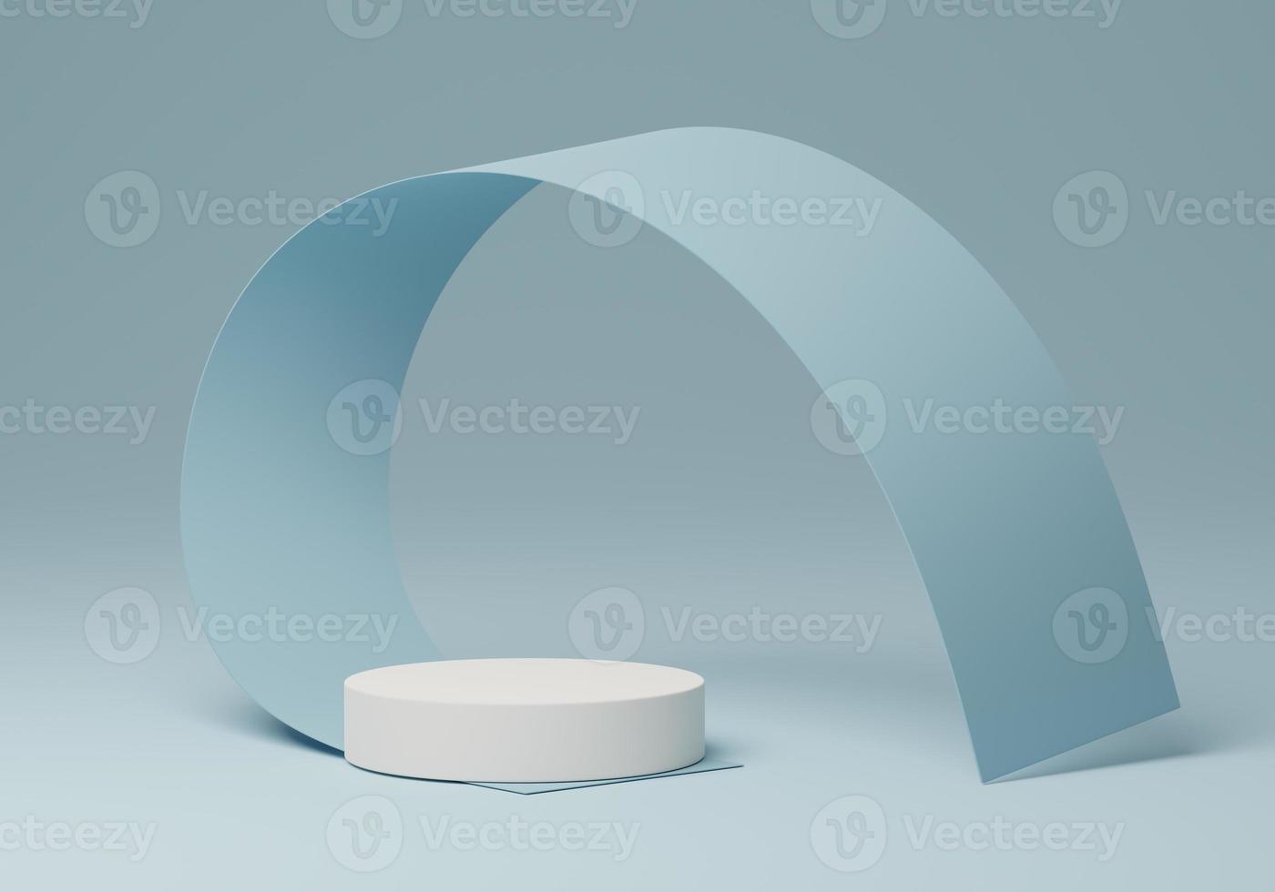 Abstract white round corner pedestal podium with blue background, 3d rendering studio with geometric shapes, Cosmetic product minimal scene with platform, Stand to show products background photo