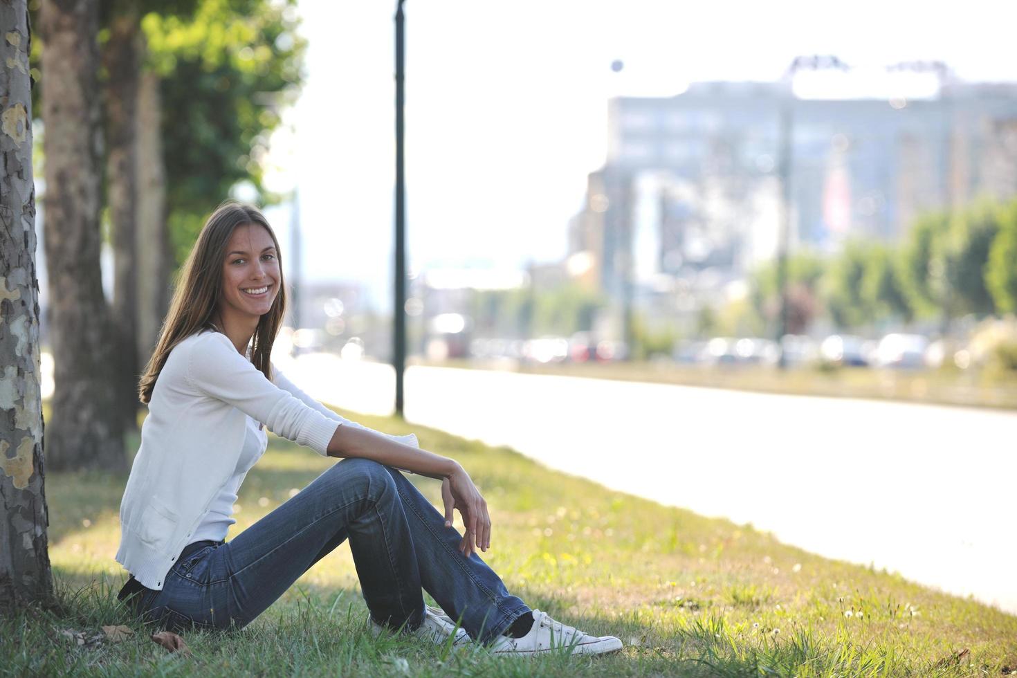 young woman havefun at street photo