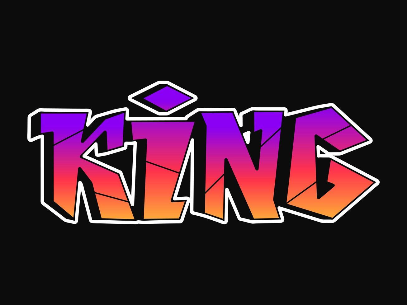 King word trippy psychedelic graffiti style letters.Vector hand drawn doodle cartoon logo king illustration. Funny cool trippy letters, fashion, graffiti style print for t-shirt, poster concept vector