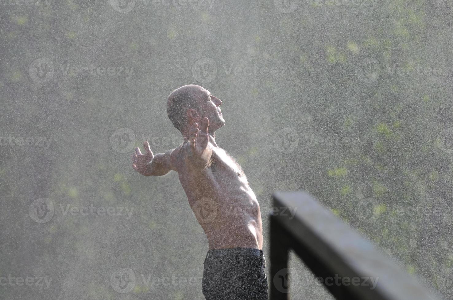 Man in waterfall photo
