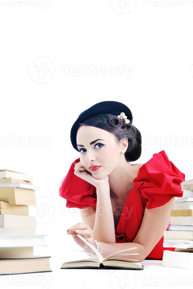 beautiful young woman read book photo