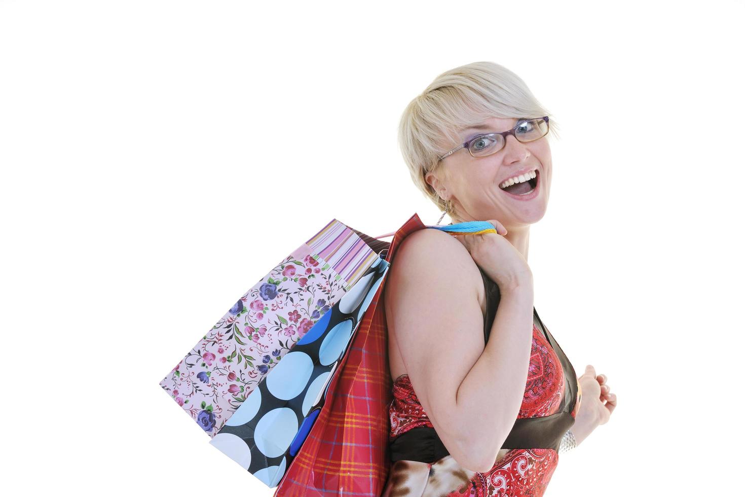 happy young adult women  shopping with colored bags photo