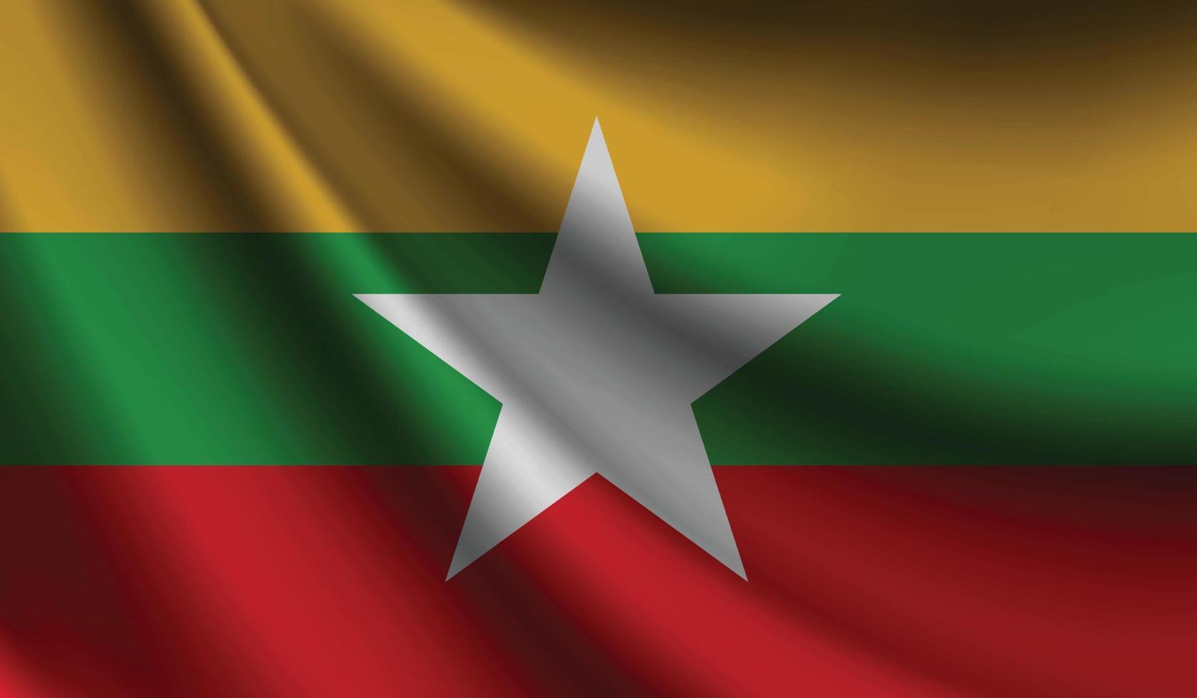 bandera de myanmar ondeando. antecedentes para el diseño patriótico y nacional vector