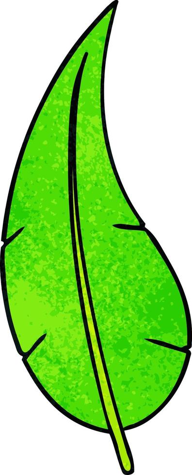 textured cartoon doodle of a green long leaf vector