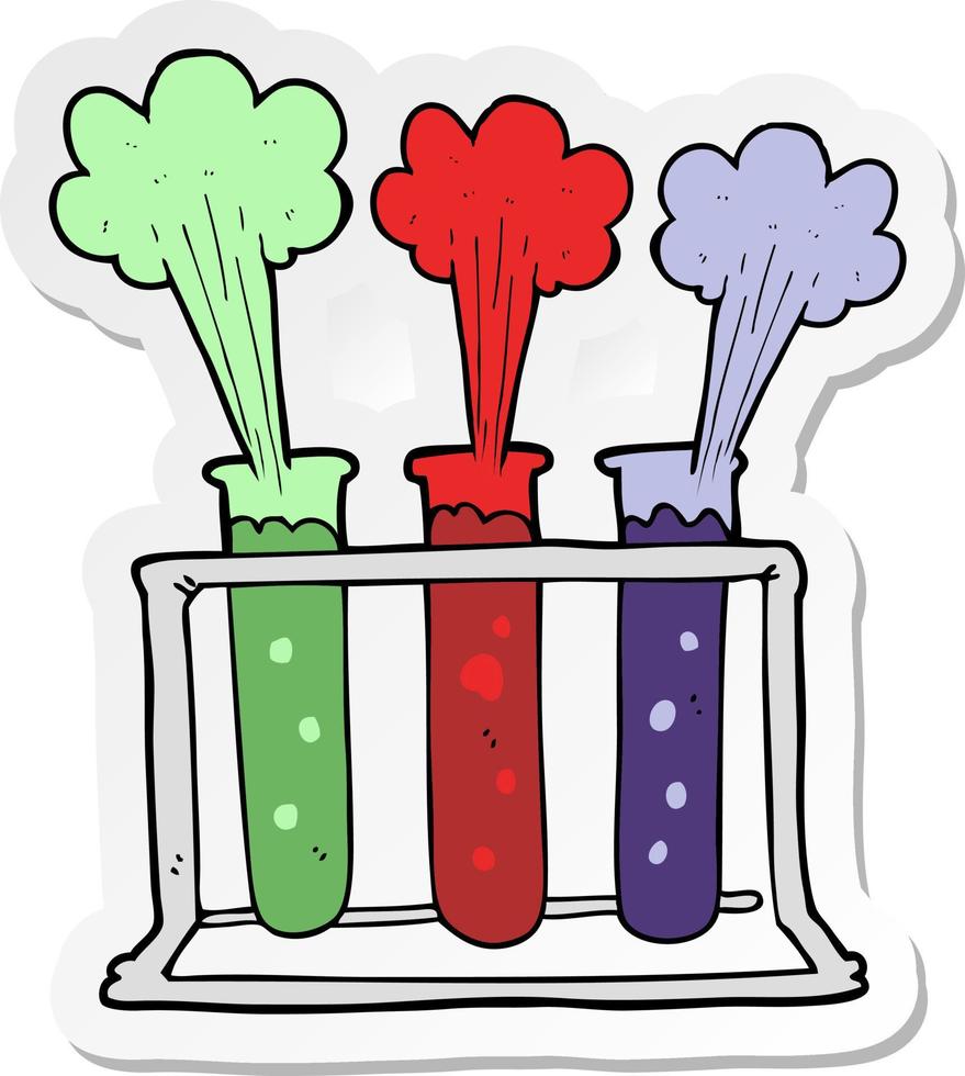 sticker of a cartoon rack of test tubes exploding vector