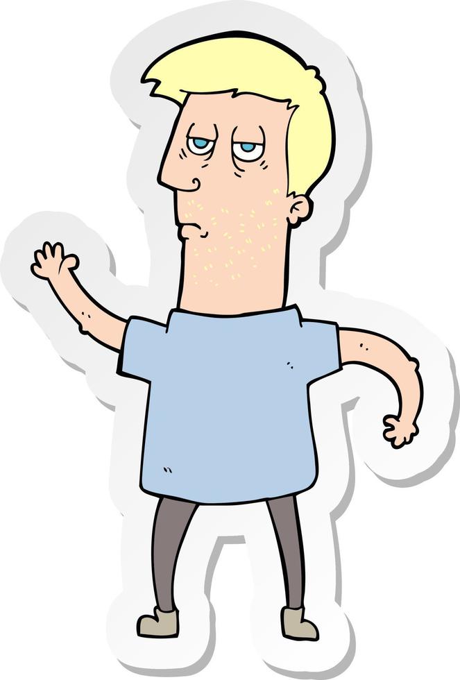 sticker of a cartoon bored man vector