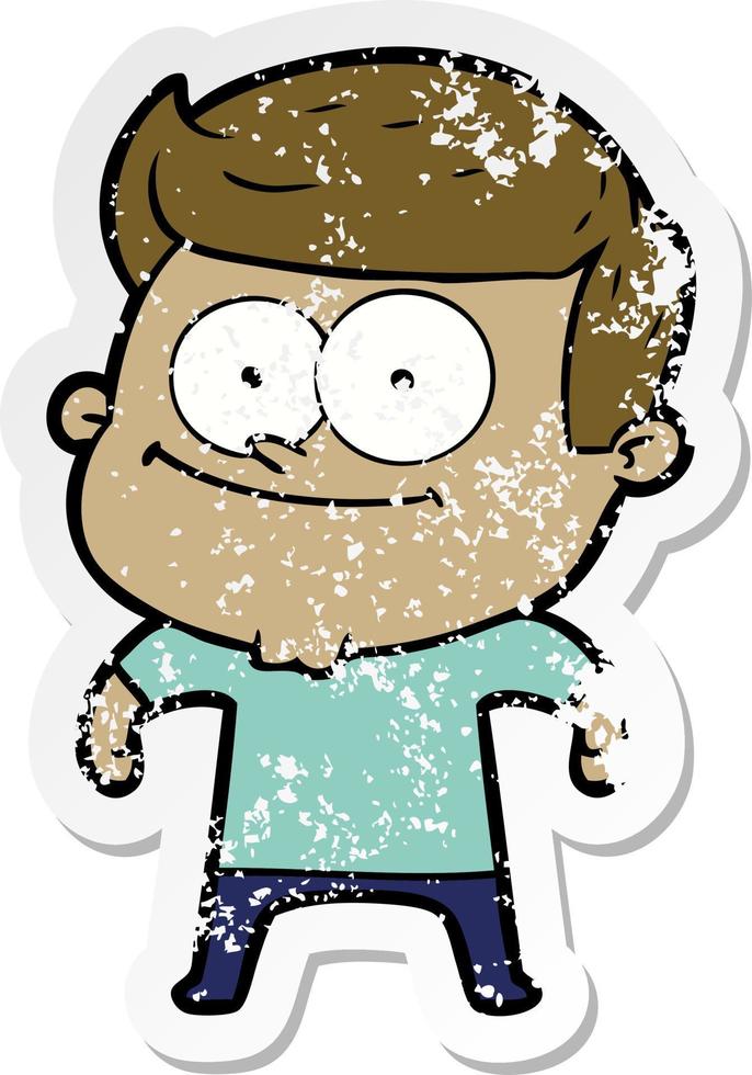 distressed sticker of a cartoon happy man vector