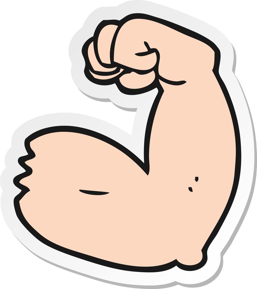 sticker of a cartoon strong arm flexing bicep vector