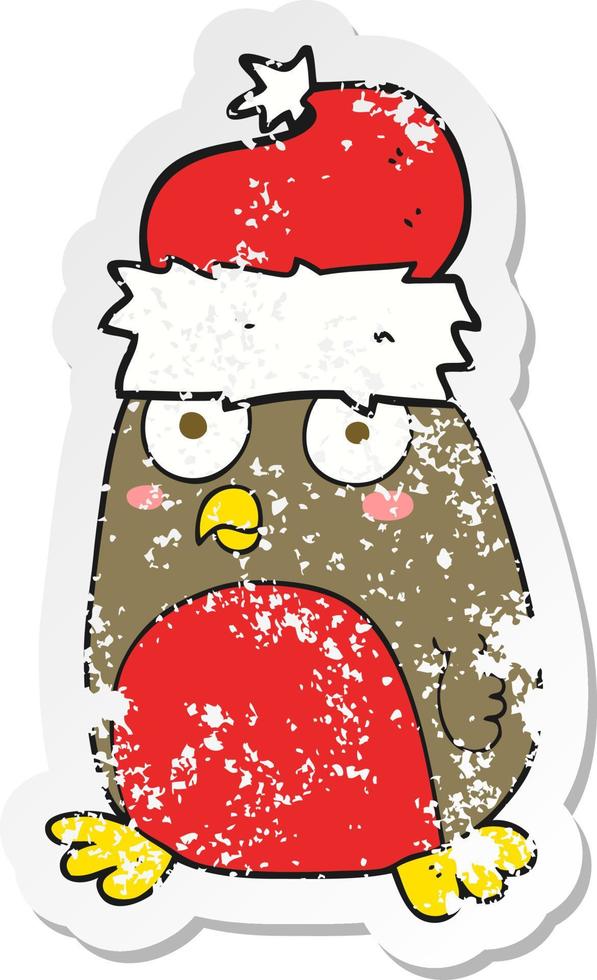 retro distressed sticker of a cartoon christmas robin vector