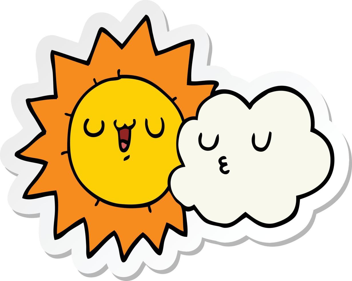 sticker of a cartoon sun and cloud vector