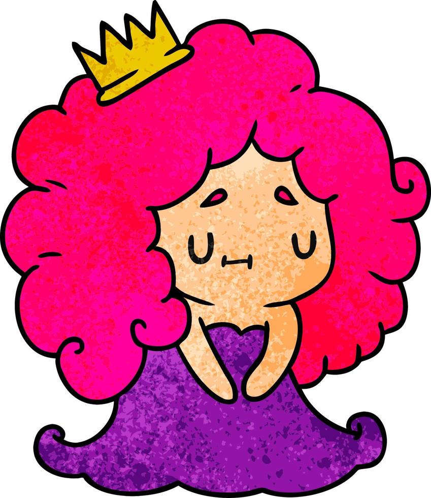 textured cartoon of a cute kawaii princess girl vector