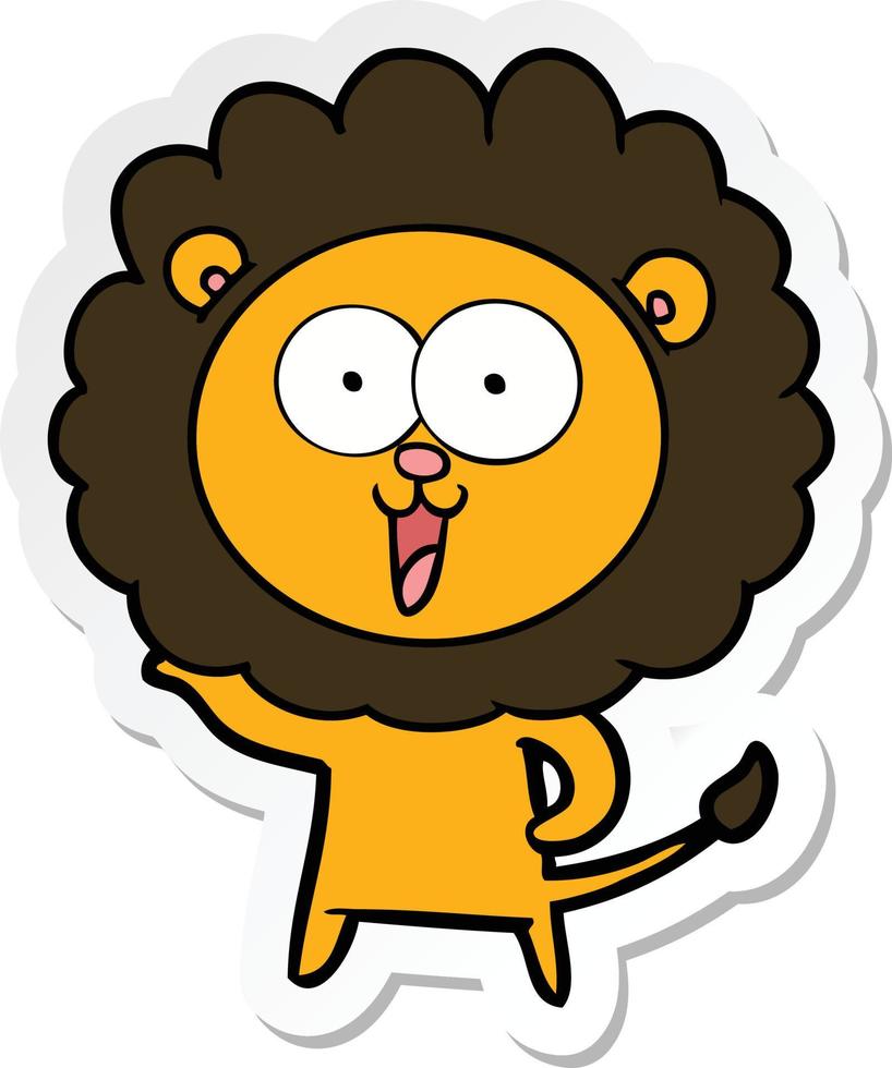 pegatina de un león de dibujos animados feliz vector