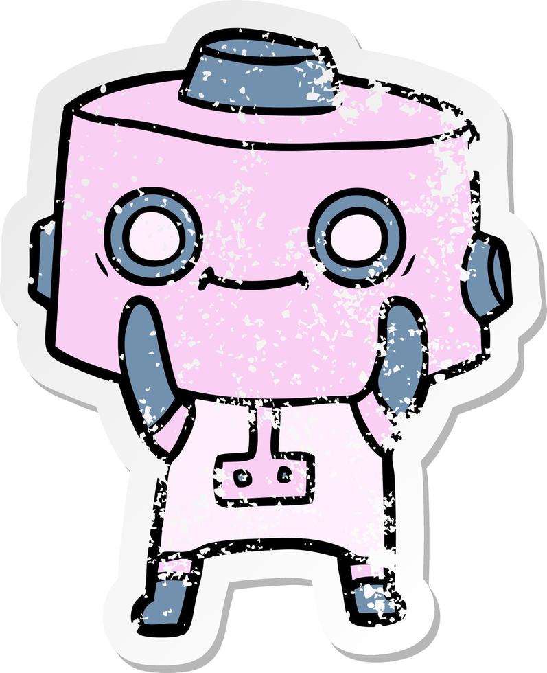 distressed sticker of a cartoon robot vector