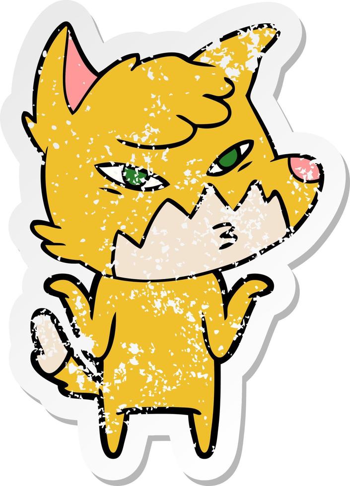 distressed sticker of a clever cartoon fox vector