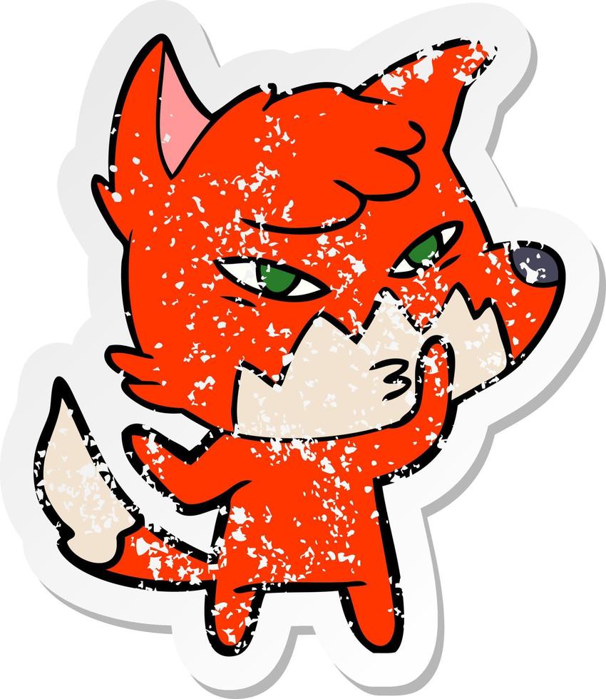 distressed sticker of a clever cartoon fox vector