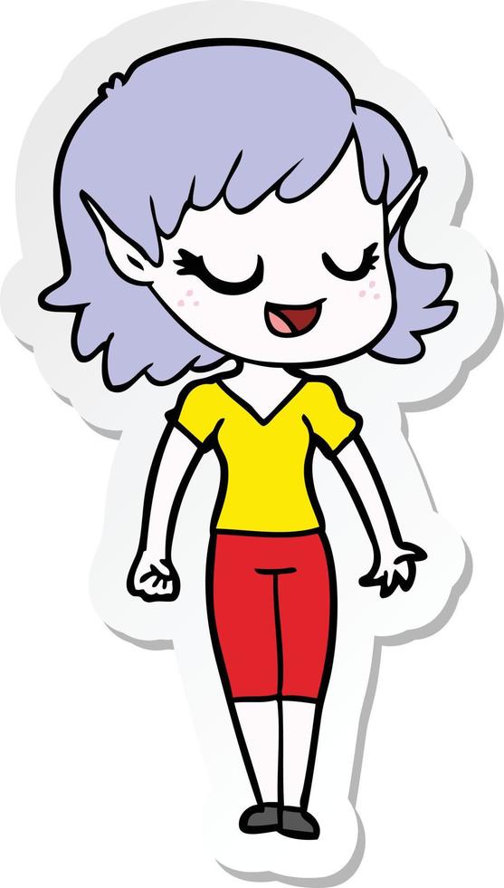 sticker of a happy cartoon elf girl vector