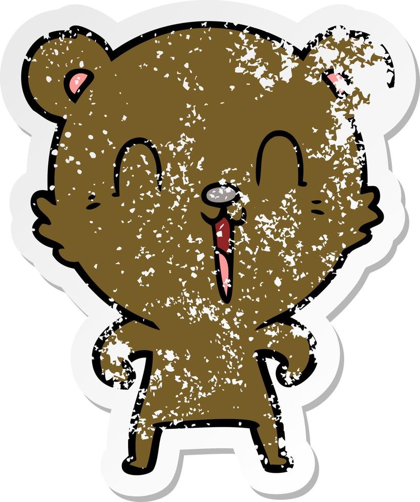 distressed sticker of a happy cartoon bear vector