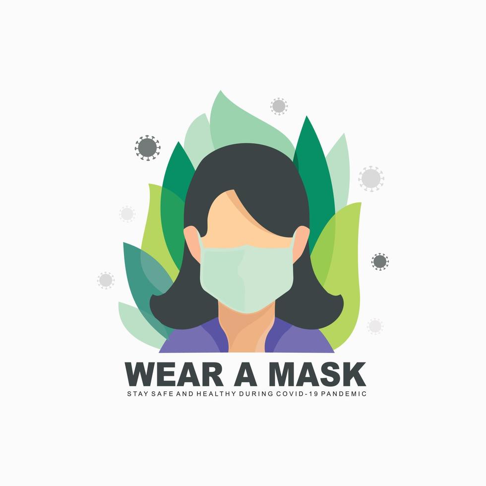 Vector flat design of a woman wearing a mask