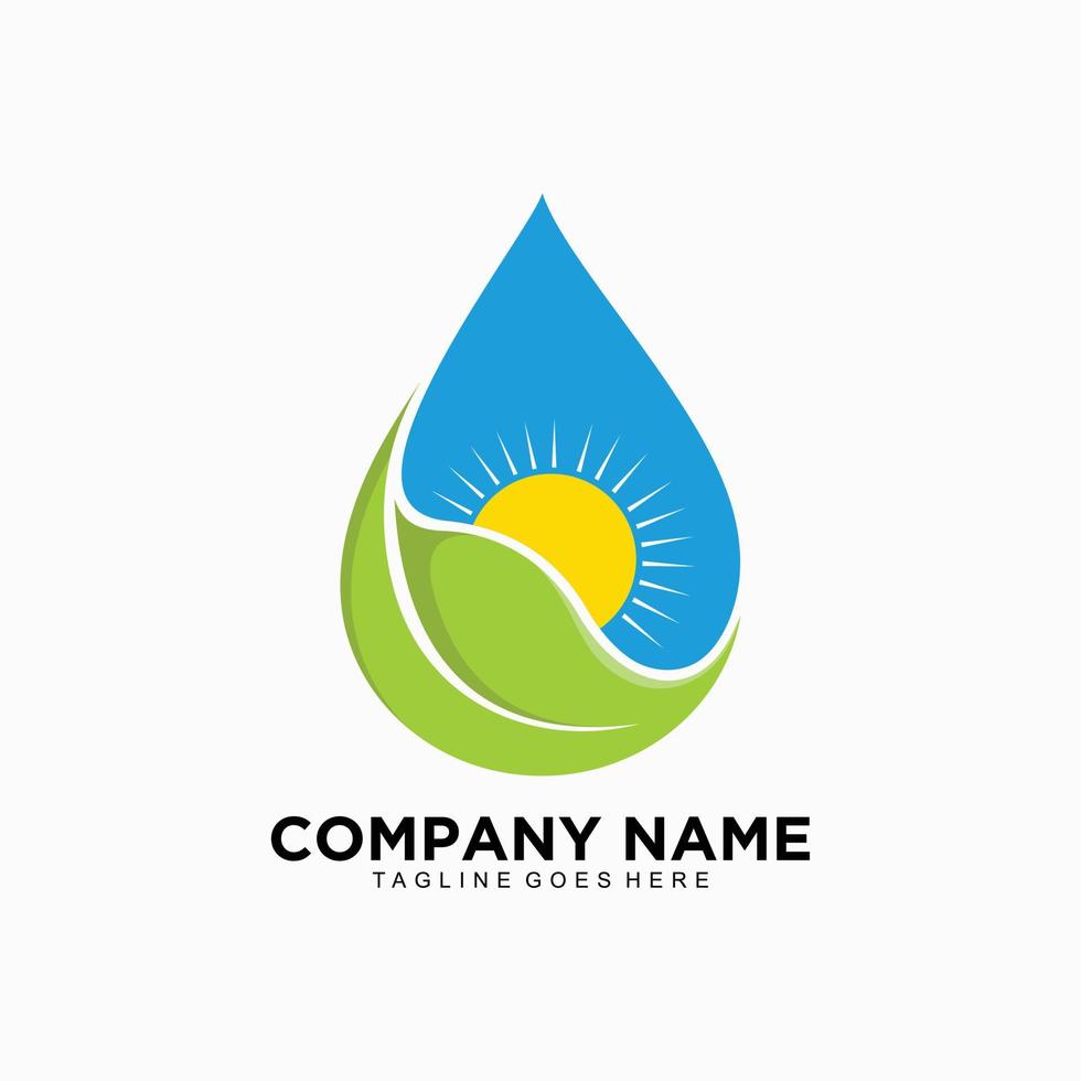 Water and leaf logo design concept with the sun vector