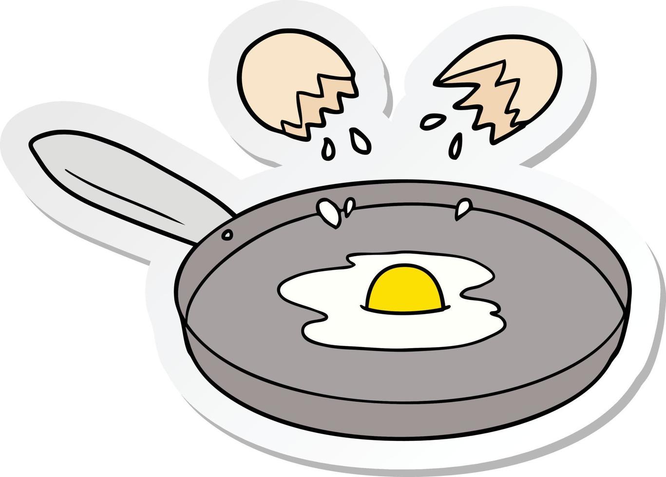 sticker of a cartoon pan frying egg vector