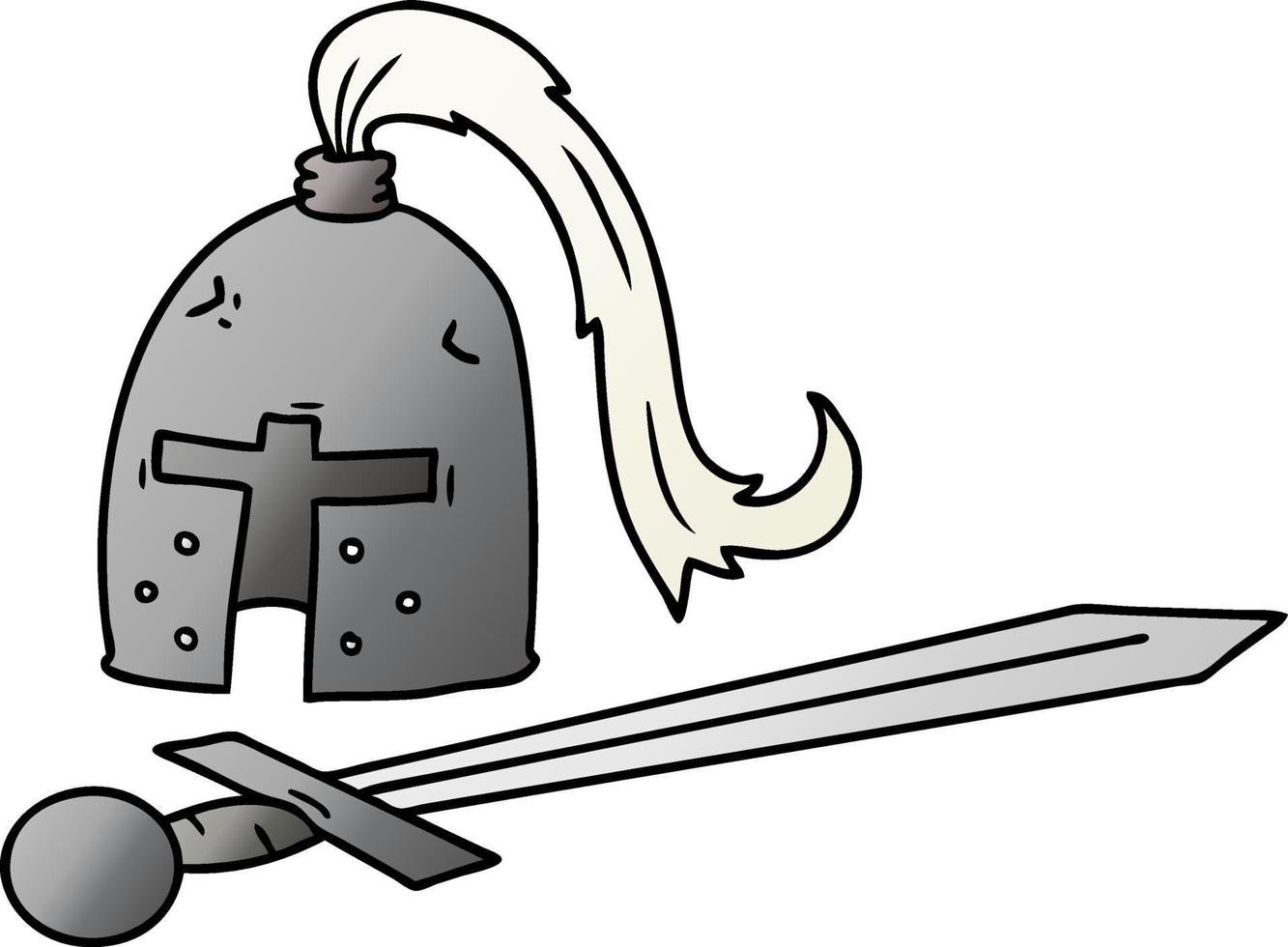 garabato de dibujos animados degradados de un casco medieval y una espada vector