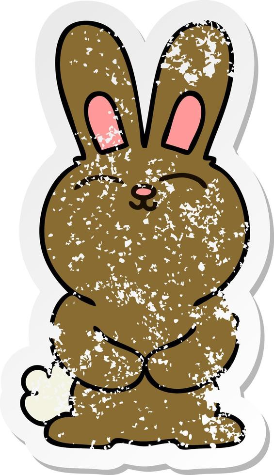 distressed sticker of a quirky hand drawn cartoon rabbit vector