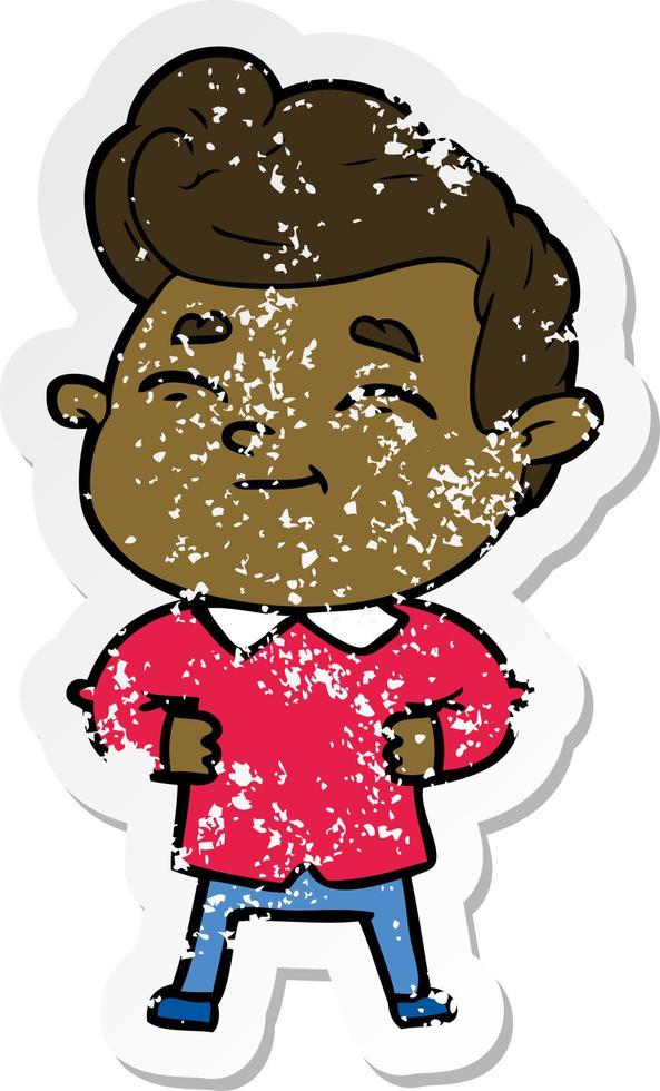 distressed sticker of a happy cartoon man vector