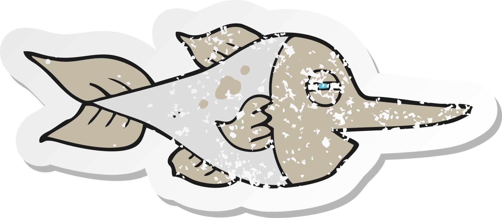retro distressed sticker of a cartoon swordfish vector
