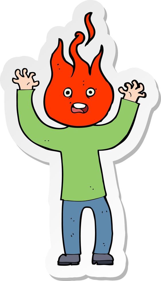 sticker of a cartoon man with head on fire vector