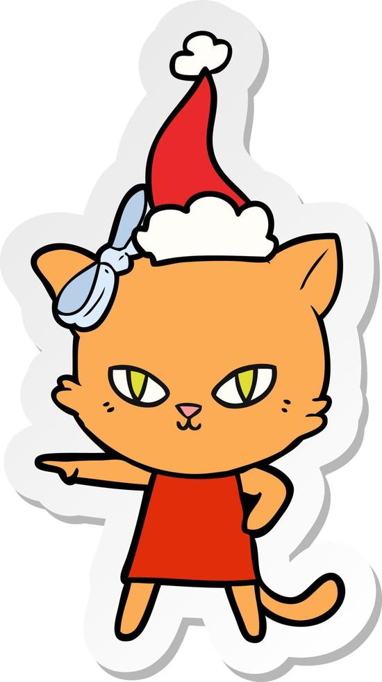 cute sticker cartoon of a cat wearing dress wearing santa hat vector