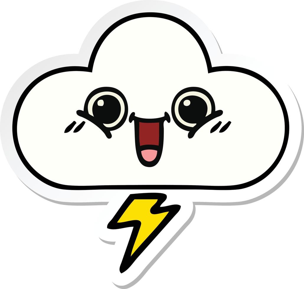 sticker of a cute cartoon storm cloud vector