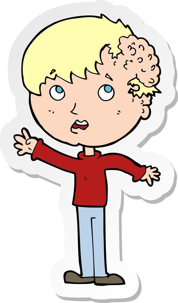 sticker of a cartoon boy with growth on head vector