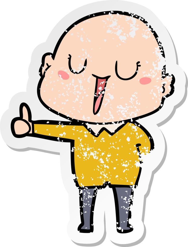 distressed sticker of a happy cartoon bald man vector