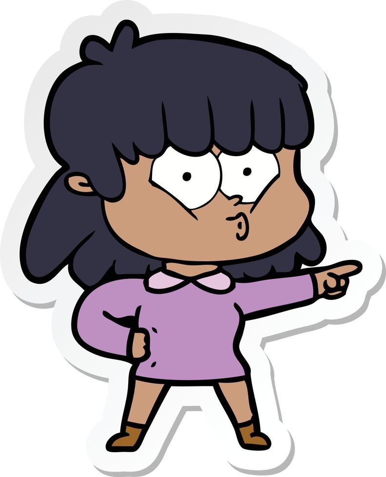 sticker of a cartoon whistling girl vector