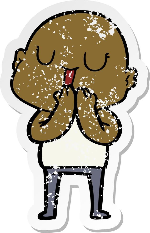 distressed sticker of a happy cartoon bald man vector