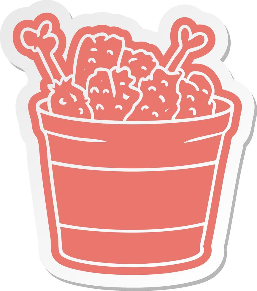 cartoon sticker bucket of fried chicken vector