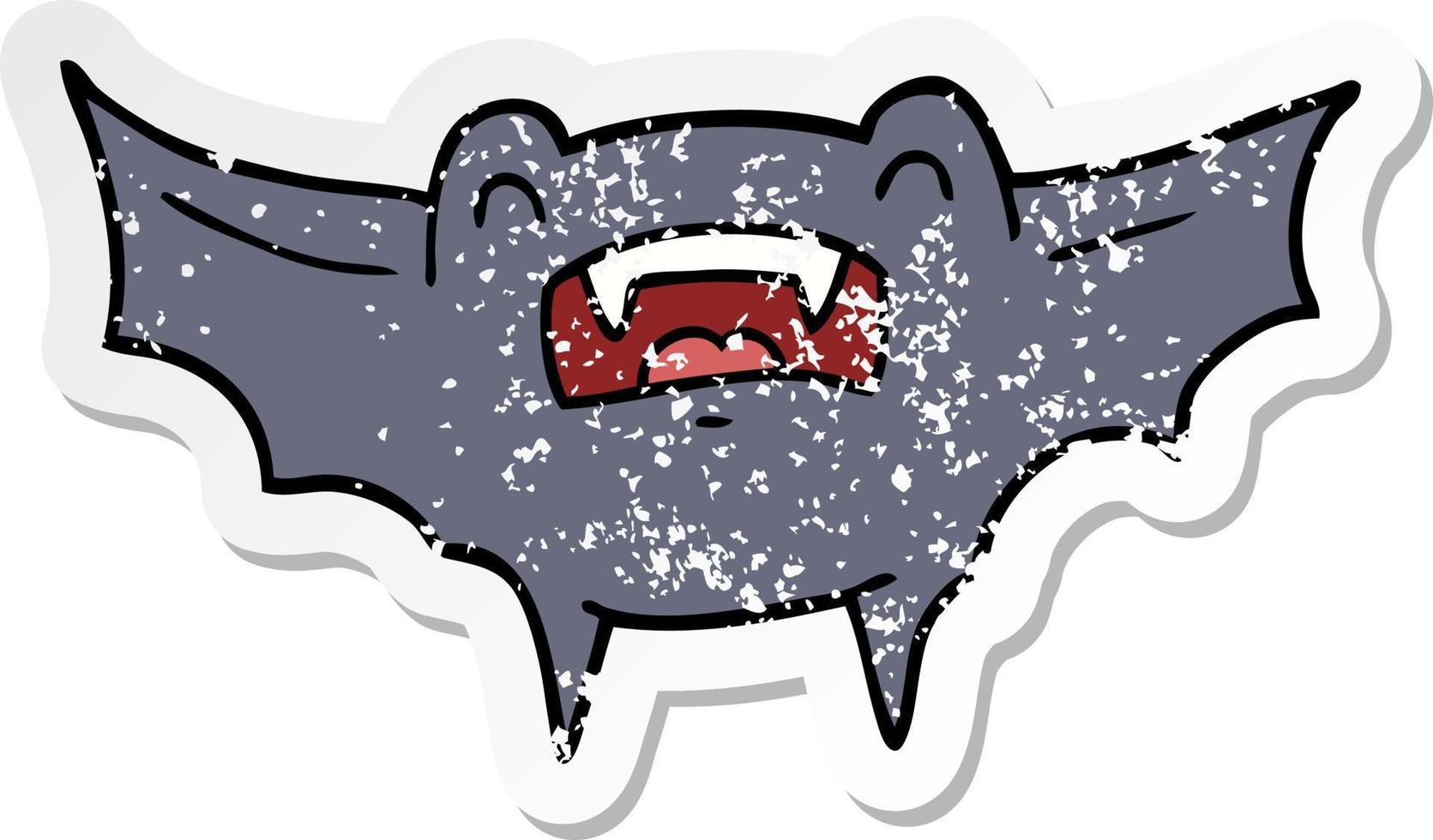 distressed sticker of a cartoon vampire bat vector