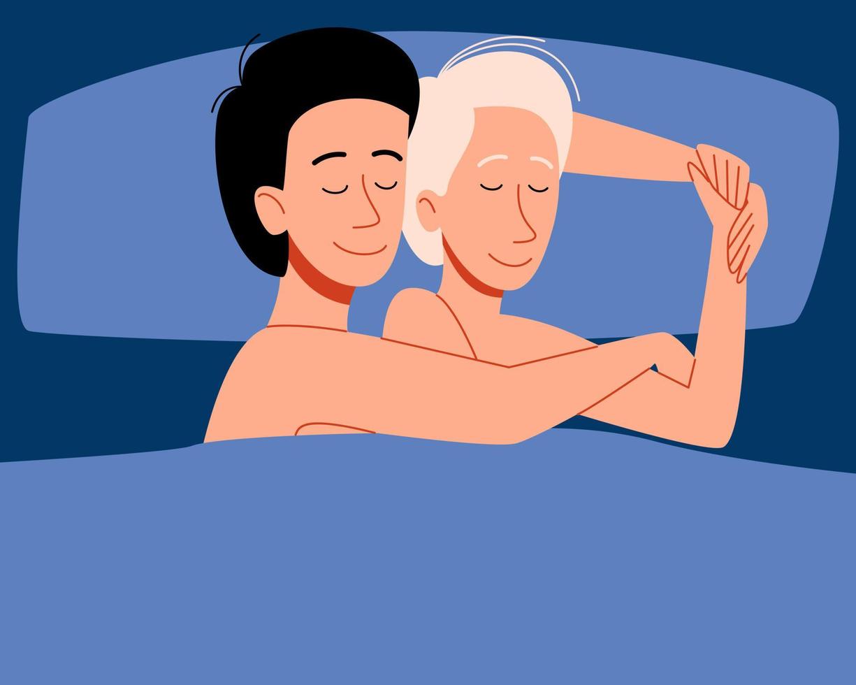 A guy and his boyfriend are sleeping in an embrace. vector