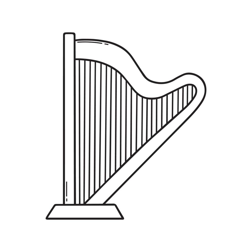 Hand drawn harp doodle. Musical instrument in sketch style. Vector illustration