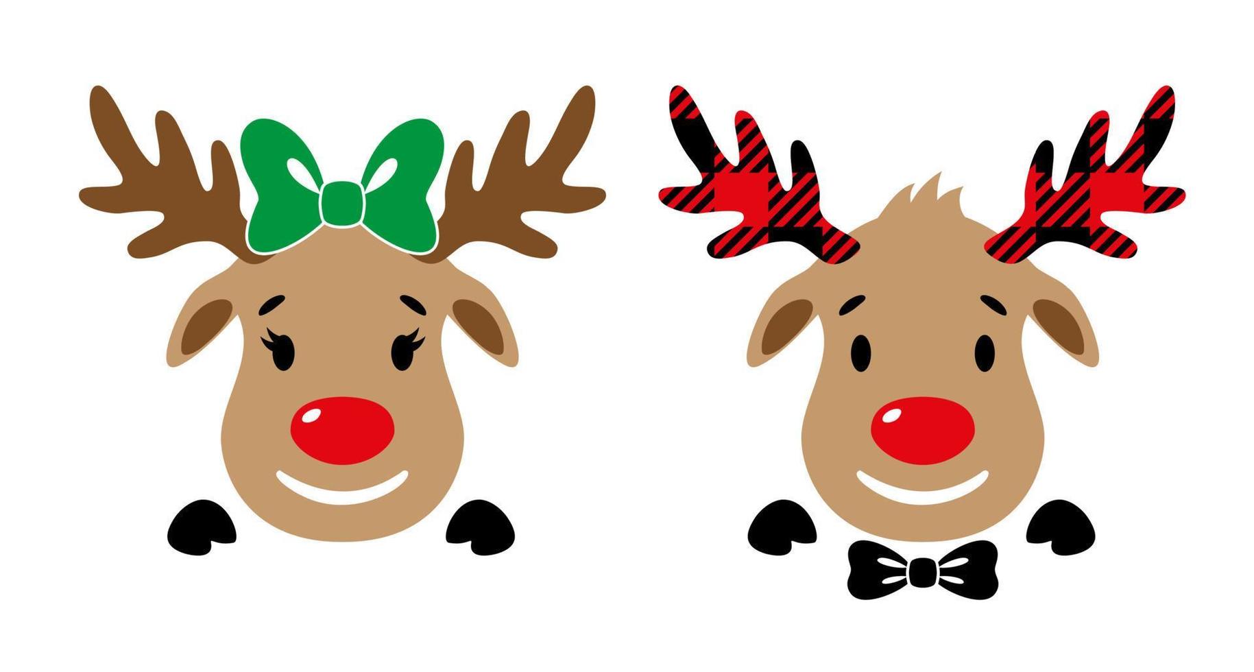 Cute red-nosed reindeer with bow. Cartoon deer face. Vector illustration  11602013 Vector Art at Vecteezy