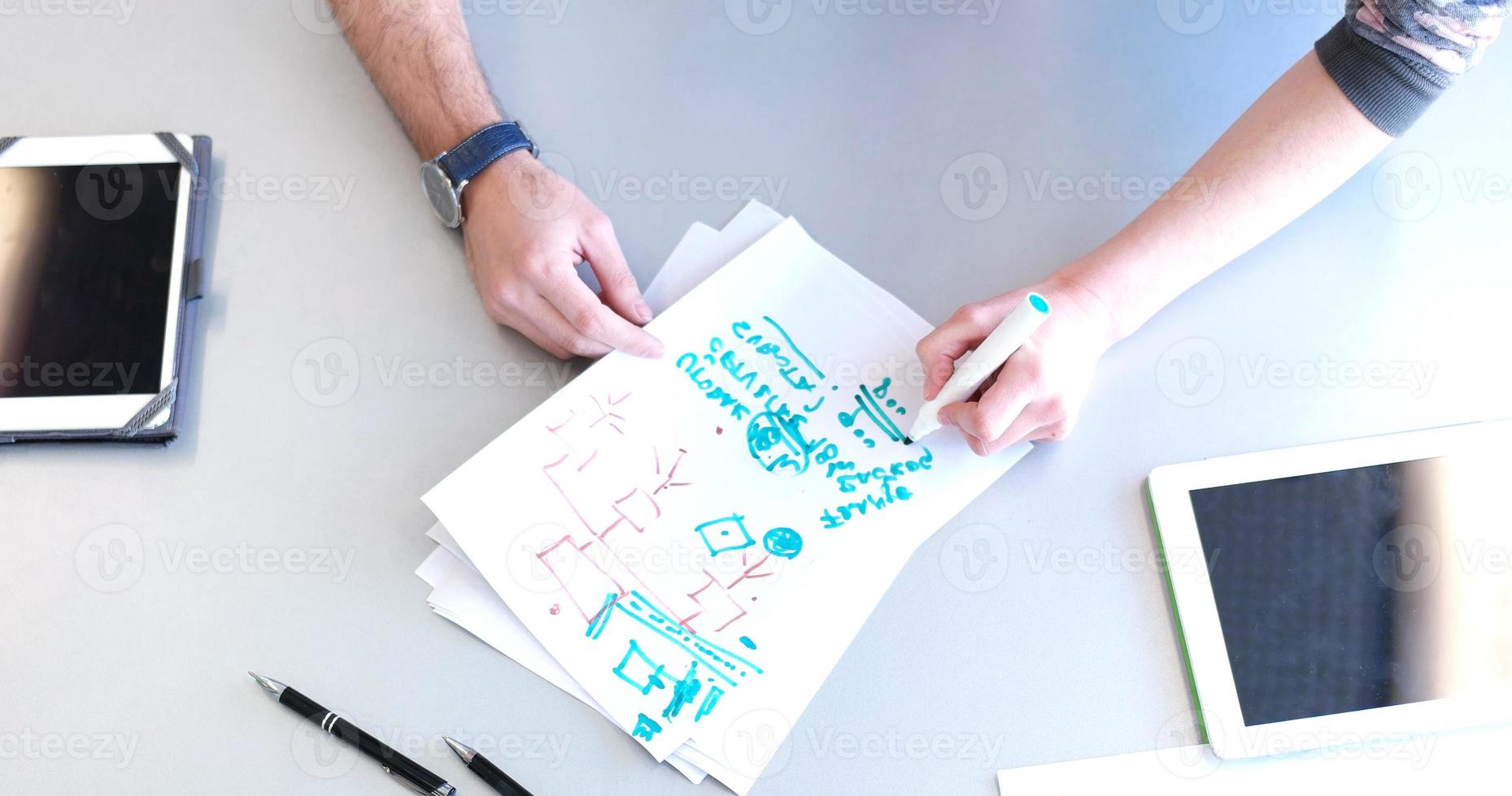 office and teamwork concept - group of business people having a meeting photo