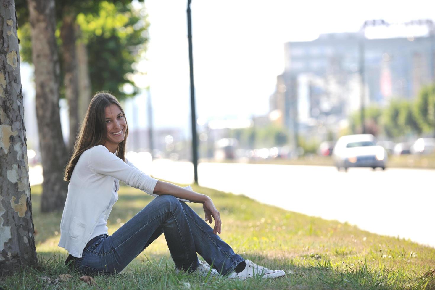 young woman havefun at street photo