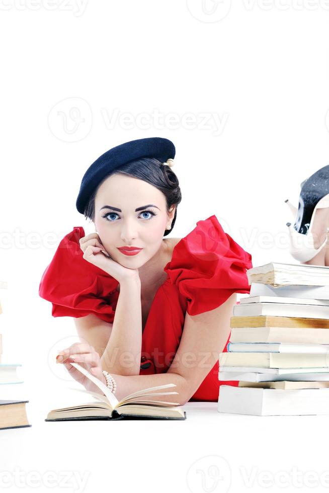 beautiful young woman read book photo