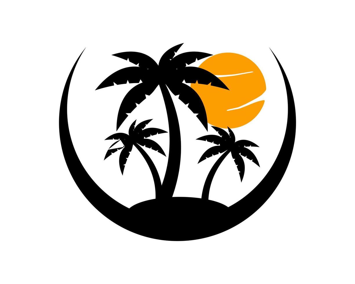 Silhouette Palm tree with sunset inside vector