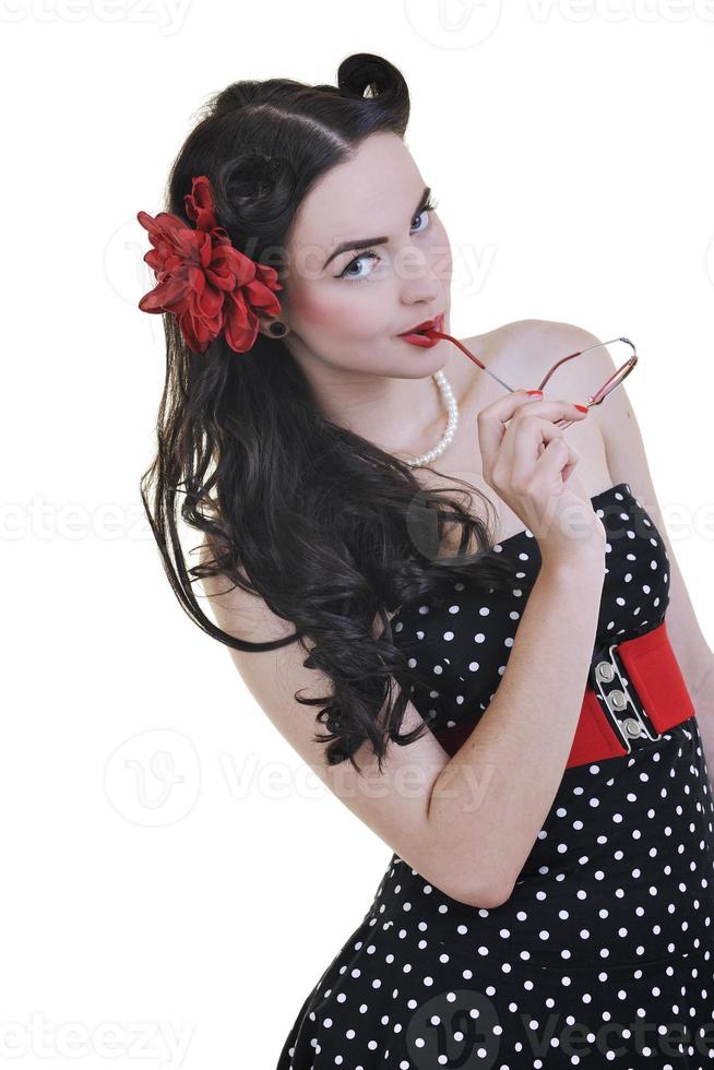 young woman with rose flower isolated on white photo