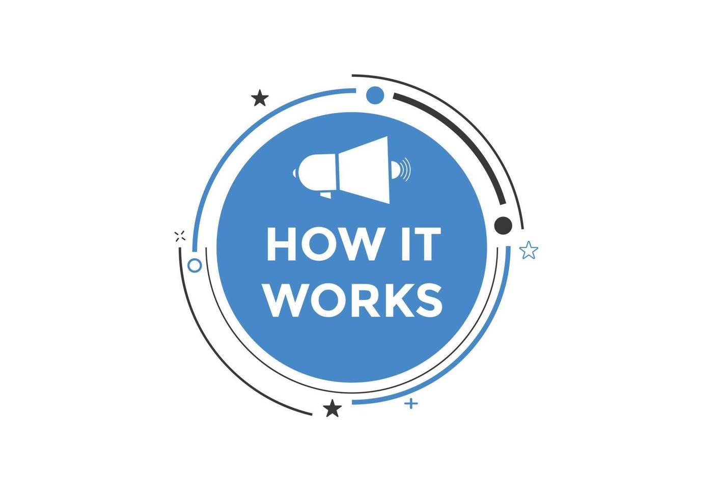 How it works Colorful label sign template. How it works symbol web banner vector