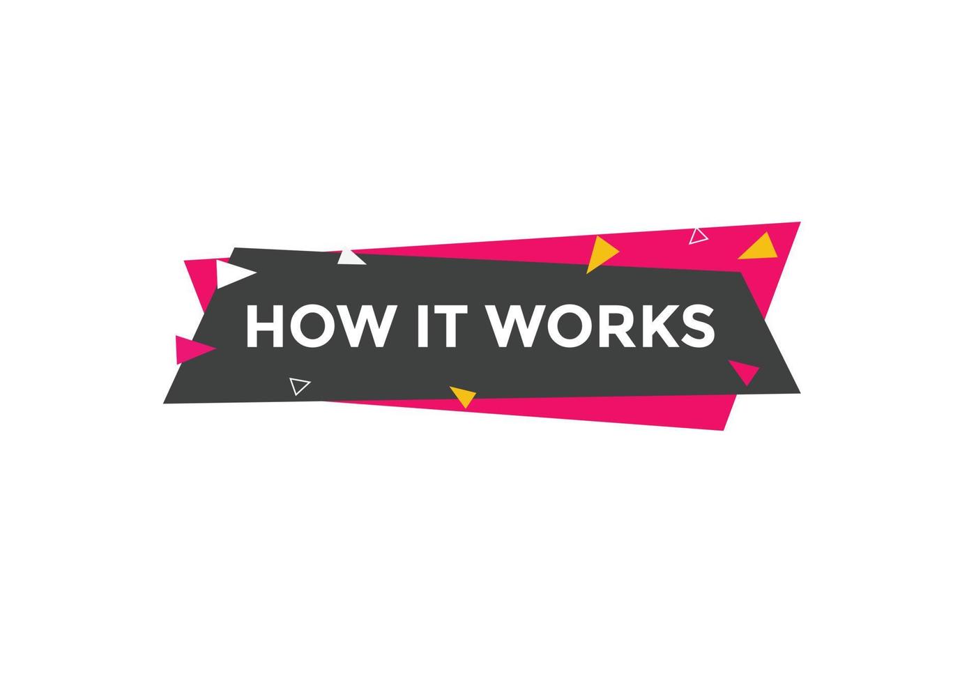 How it works text button. How it works sign speech bubble. Web banner label template. Vector Illustration