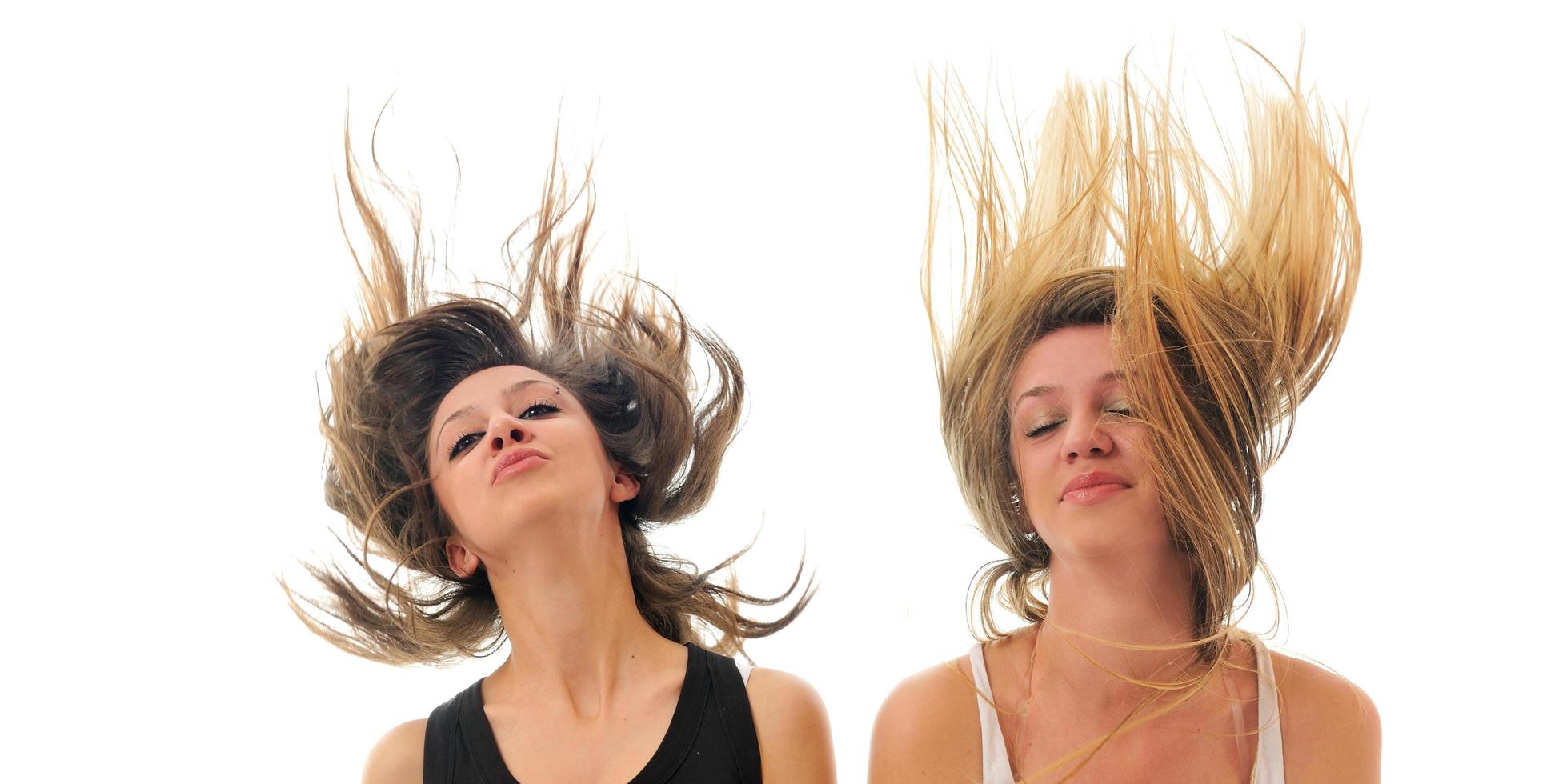 party woman isolated with wind in hair photo