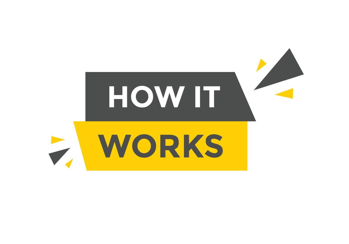 How it works text button. How it works sign speech bubble. Web banner label template. Vector Illustration