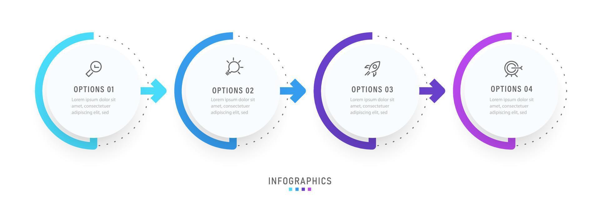 plantilla de diseño de etiquetas infográficas vectoriales con iconos y 4 opciones o pasos. se puede utilizar para diagramas de proceso, presentaciones, diseño de flujo de trabajo, banner, diagrama de flujo, gráfico de información. vector